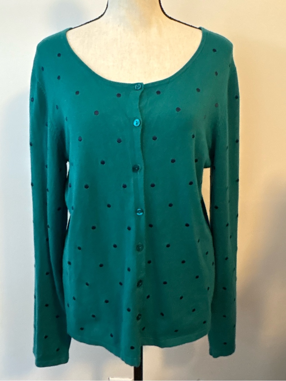 Teal Polka Dot Button-Front Women’s Cardigan - size M